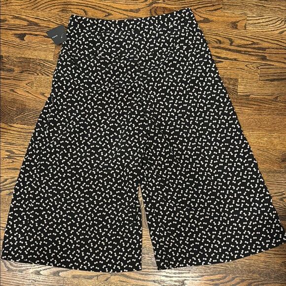 Zara Basic Sateen Black Mini Bow Wide Leg Cropped Trouser Pants Women's L NWT - Picture 5 of 5